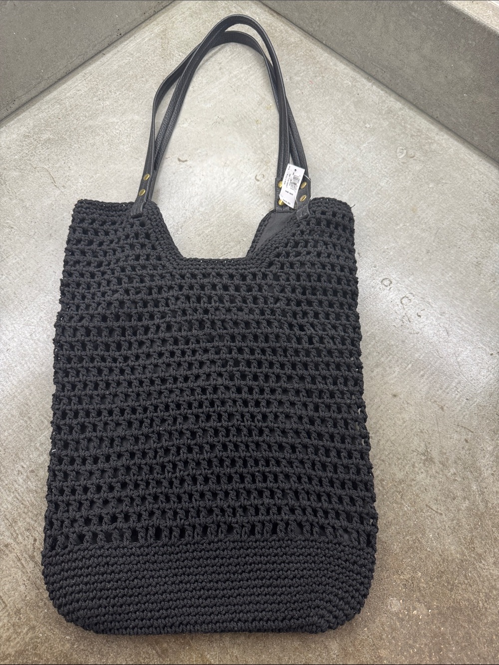GAP Black Crochet Tote with Leather Straps